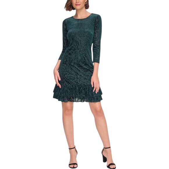 Tommy Hilfiger Velvet Burnout Cocktail Sheath Dress, Ruffle Hem Women's Size 10 - Picture 1 of 13